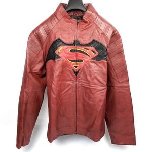 Genuine Leather Superman Batman DC Comics Padded Moto Biker Jacket 2XL Burgundy
